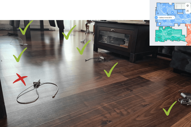 Obstacle detection of the Roborock S8 Pro Ultra for cable detection.
